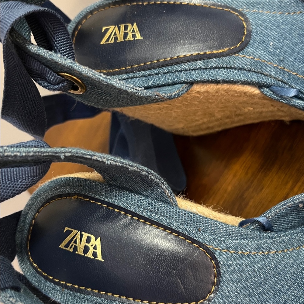 Zara NWOT Denim Espadrille Wedge Ankle-Tie Sandal EUR 35 - Picture 6 of 6
